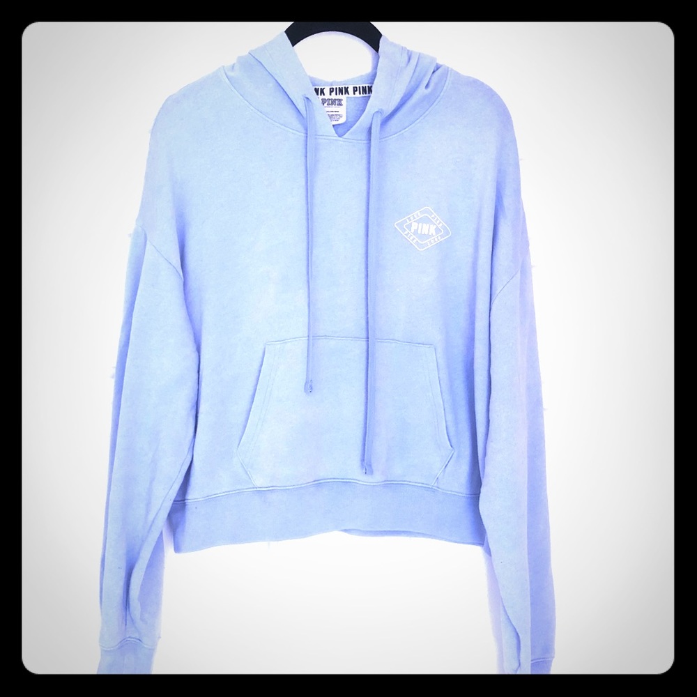 PINK Victoria’s Secret Cropped Light Blue Hoodie L